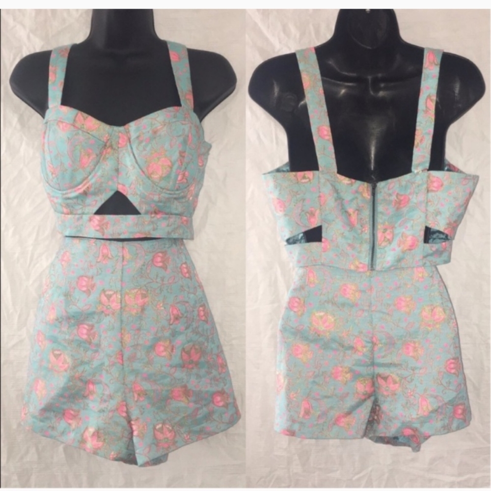 Floral Brocade Playsuit set